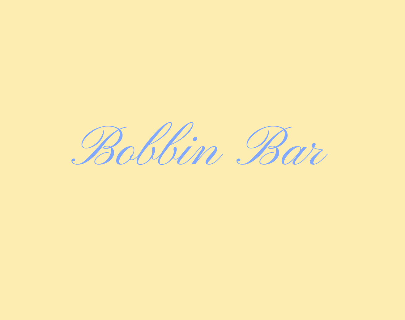Bobbin Bar logo in periwinkle script on butter yellow