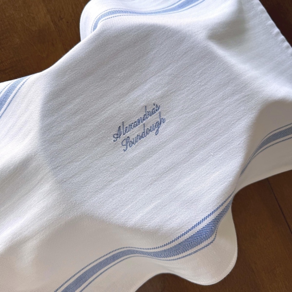 Custom embroidered sourdough tea towel